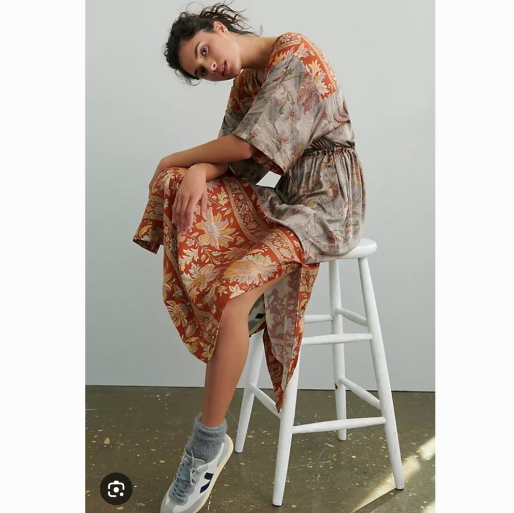 Tiny Anthropologie Brown Gray Orsina Maxi Dress High Slit
